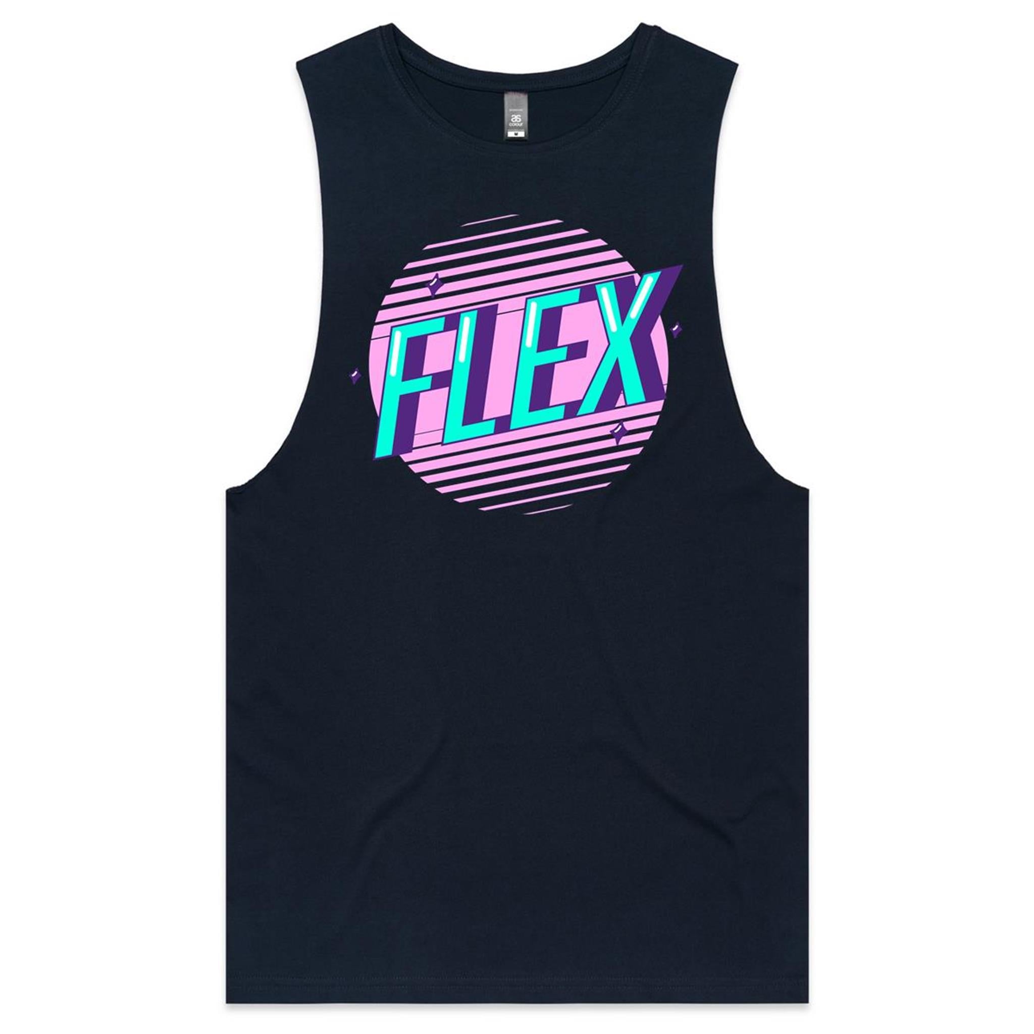 Flex - Tank Top Tee Navy Drop Arm Tank Top Fitness Printed In Australia