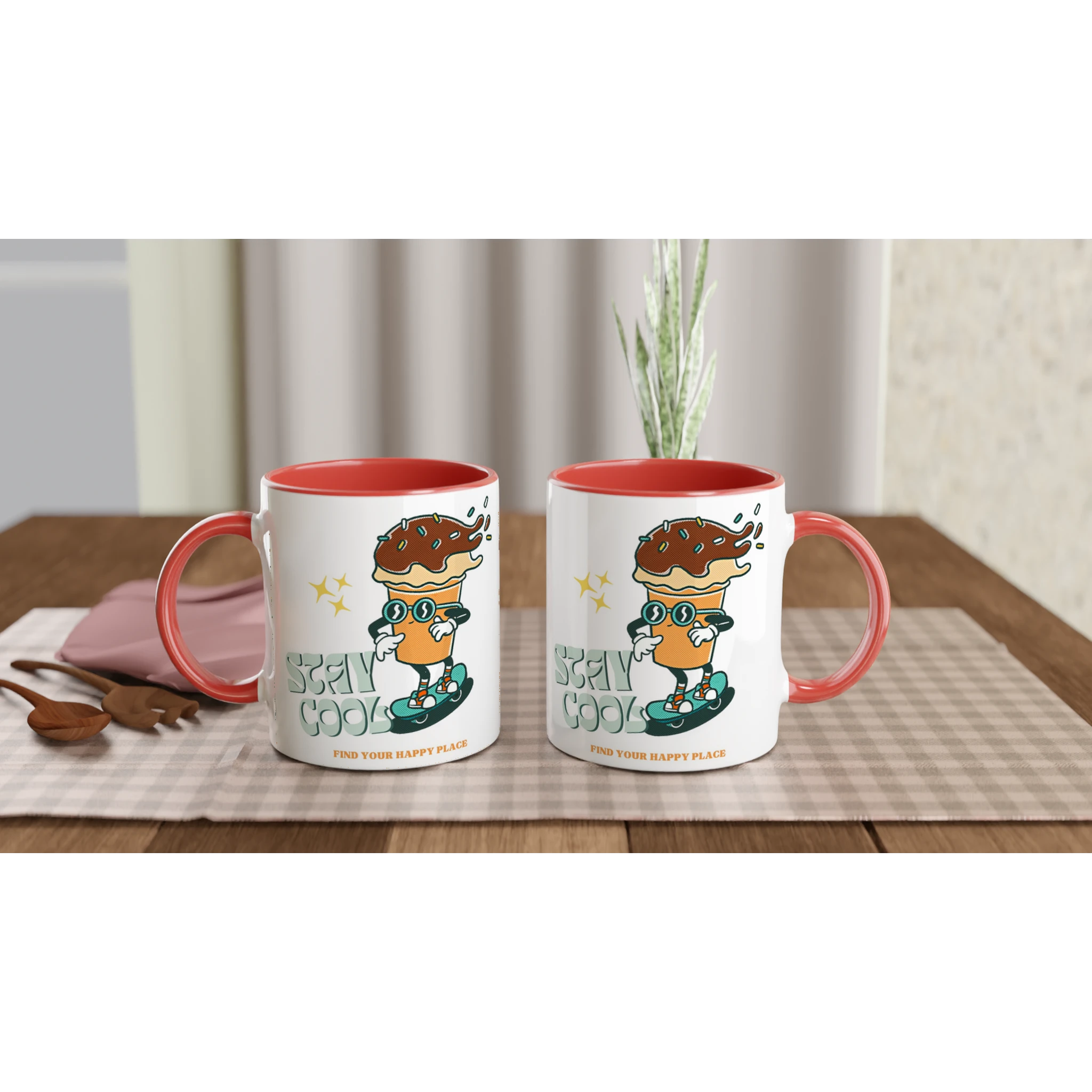 Personalise - Stay Cool, Ice Cream - White 11oz Ceramic Mug Personalised Mug customise Globally Fulfilled personalise Retro