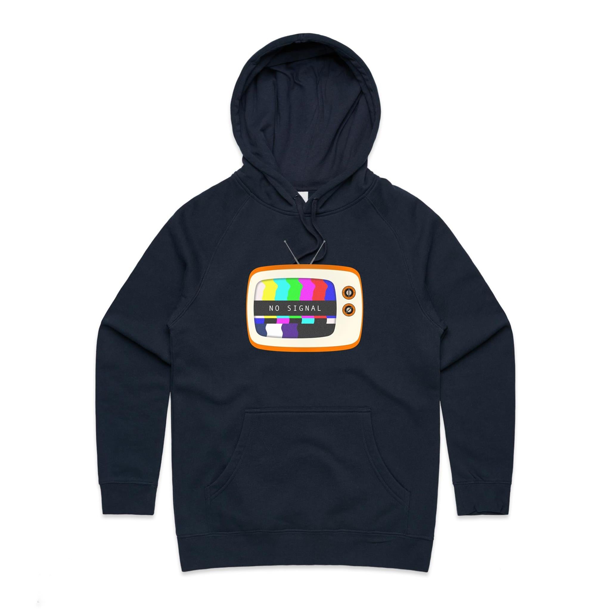 Retro TV, No Signal - Womens Hoodie Navy Womens Hoodie Printed In Australia Retro Tech