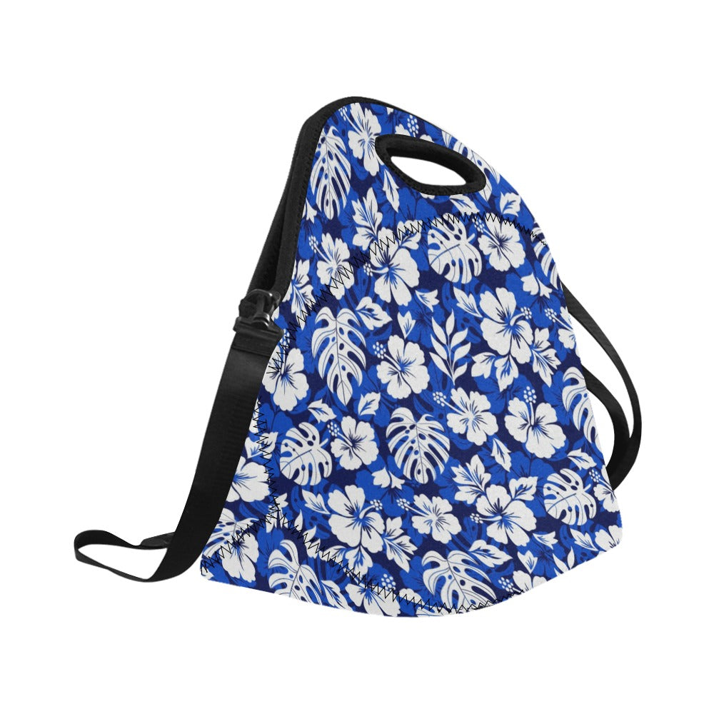 Blue Hawaiian Floral - Neoprene Lunch Bag/Large (Model 1669) Neoprene Lunch Bag Plants Printed Offshore