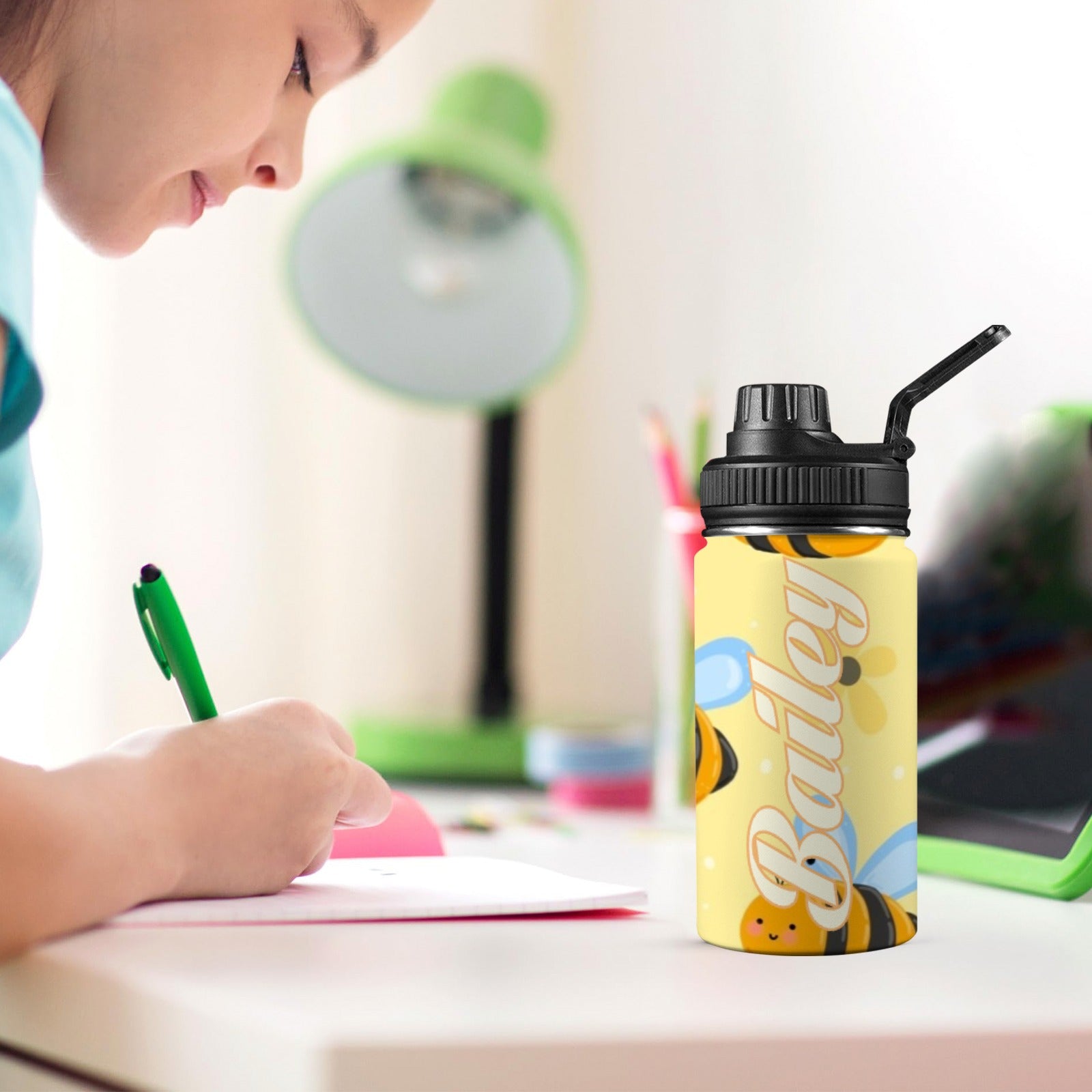 Personalised - Bright Bees - Kids Stainless Steel Water Bottle