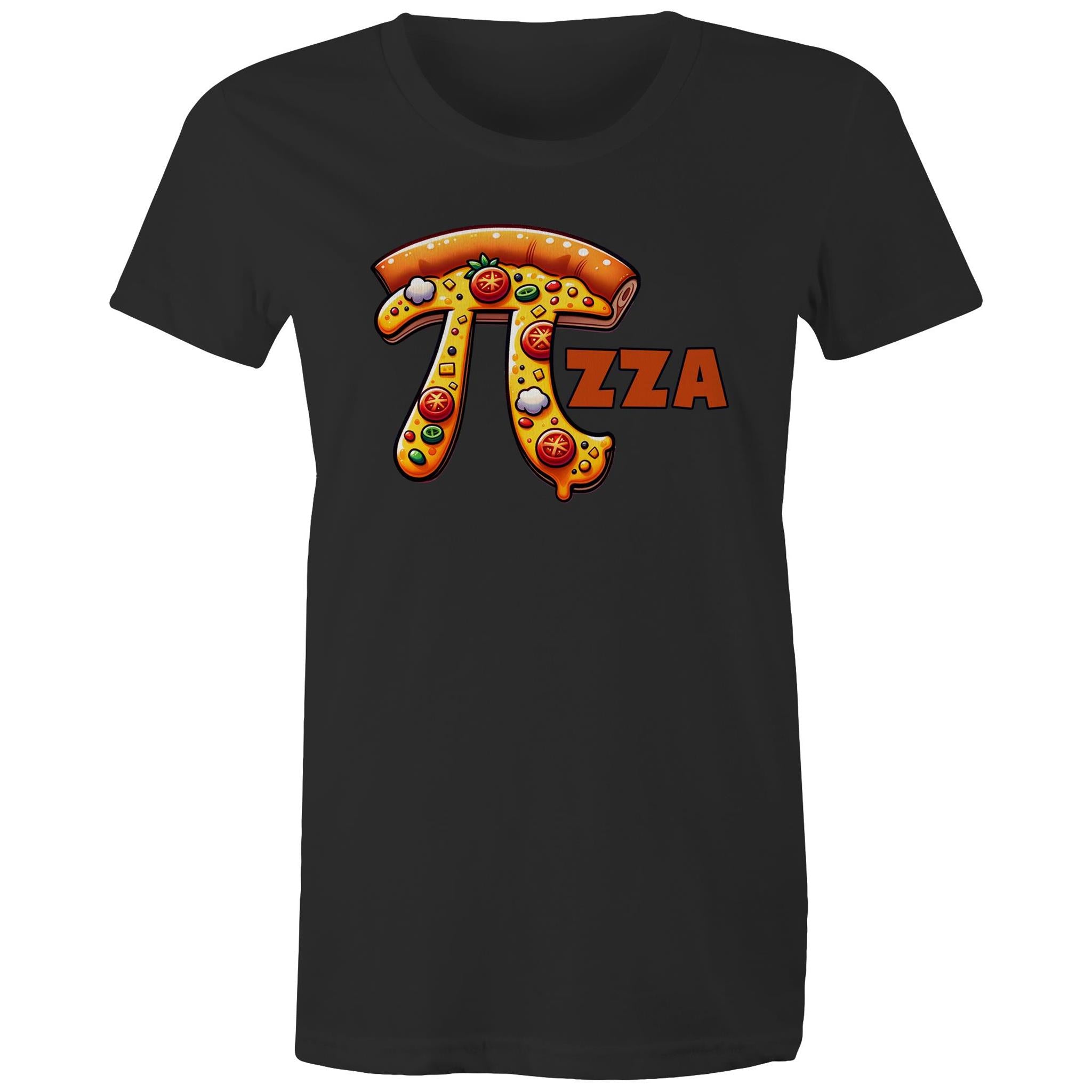 Pi Pizza - Womens T-shirt Black Womens T-shirt Food Maths Printed In Australia Science