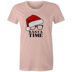 Santa Time - Womens T-shirt Pale Pink Womens Christmas T-shirt Christmas Printed In Australia
