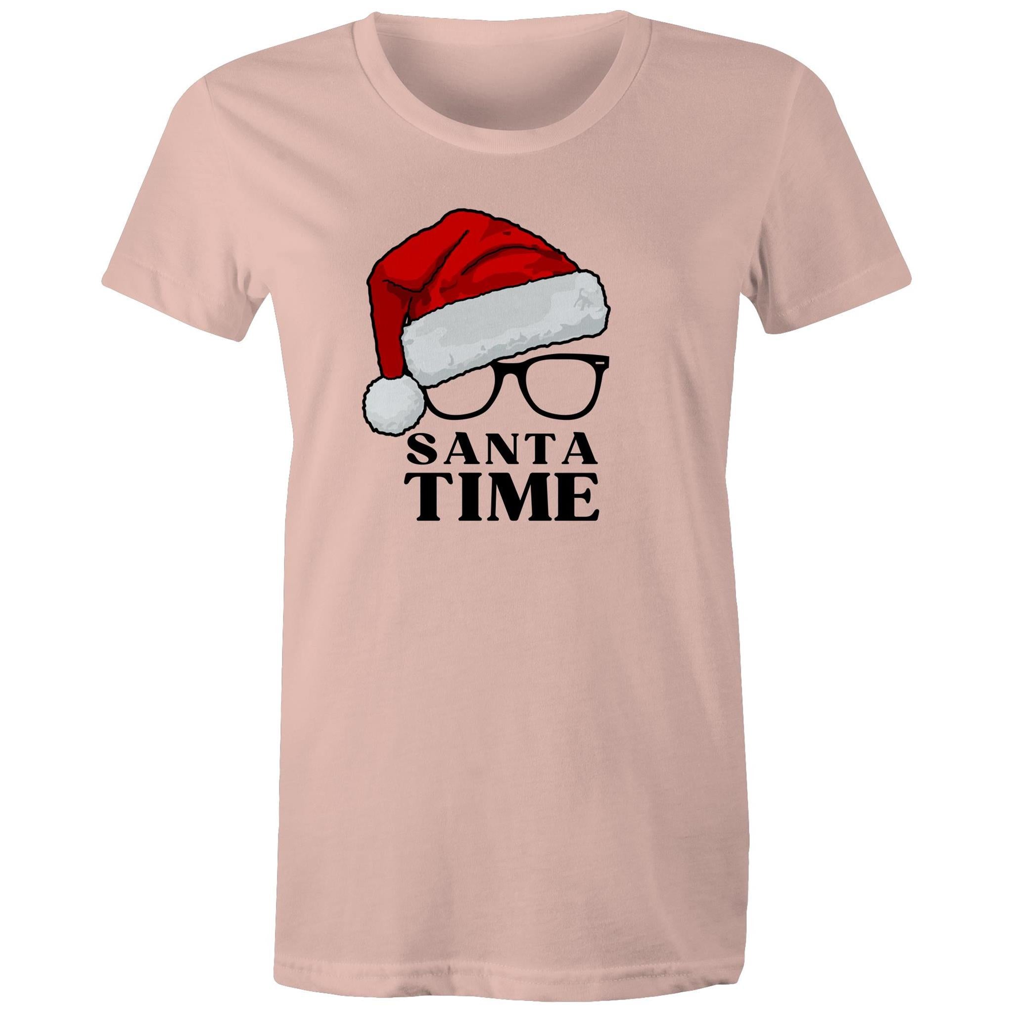 Santa Time - Womens T-shirt Pale Pink Womens Christmas T-shirt Christmas Printed In Australia