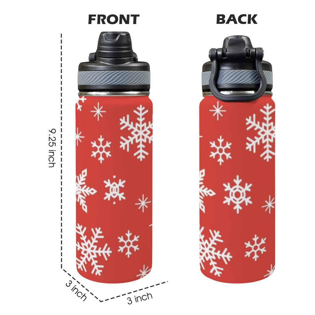 Red Snowflakes, Christmas - Insulated Water Bottle with Dual-Use Lid (18oz) Insulated Water Bottle with Dual-Use Lid (18oz) Christmas Printed Offshore