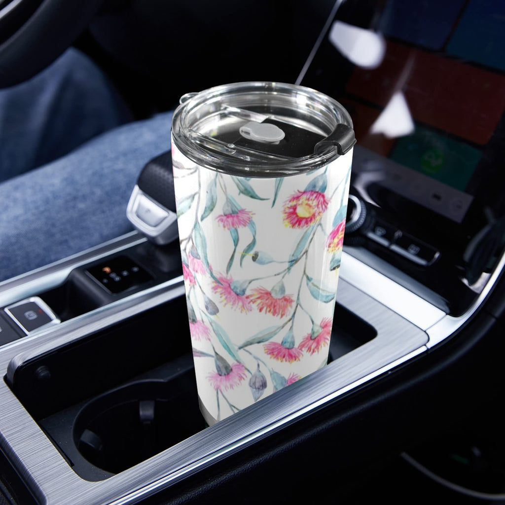 Pink Eucalyptus Flowers - 20oz Mobile Tumbler with Lid (Black Lock) 20oz Travel Mug Plants Printed Offshore