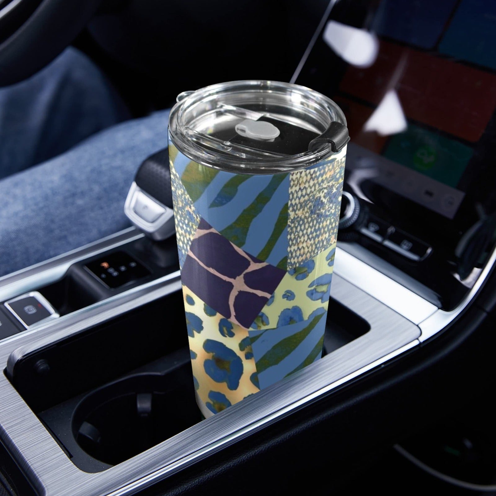 Animal Mosaic - 20oz Mobile Tumbler with Lid (Black Lock) 20oz Travel Mug Printed Offshore