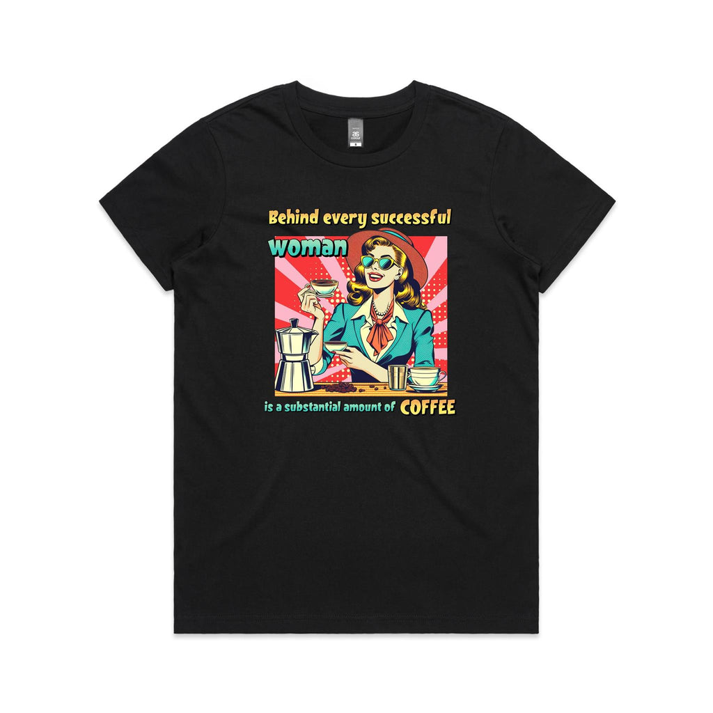 Retro Coffee Woman Women's AS Colour T-shirt Black Womens T-shirt Coffee Printed In Australia Retro