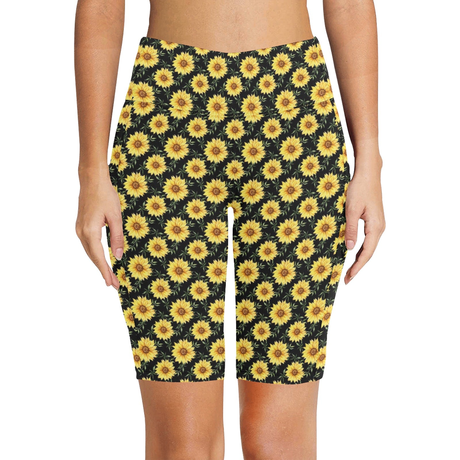 Painted Sunflower Women's Bike Shorts With Side Pockets