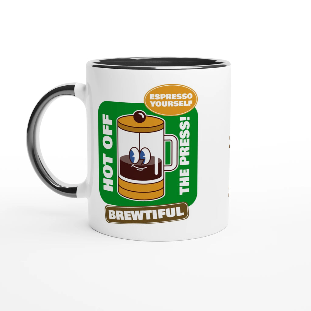 Personalised - Brewtiful, Espresso Yourself - White 11oz Ceramic Mug with Colour Inside Ceramic Black Personalised 11oz Mug Coffee customise Globally Fulfilled personalise