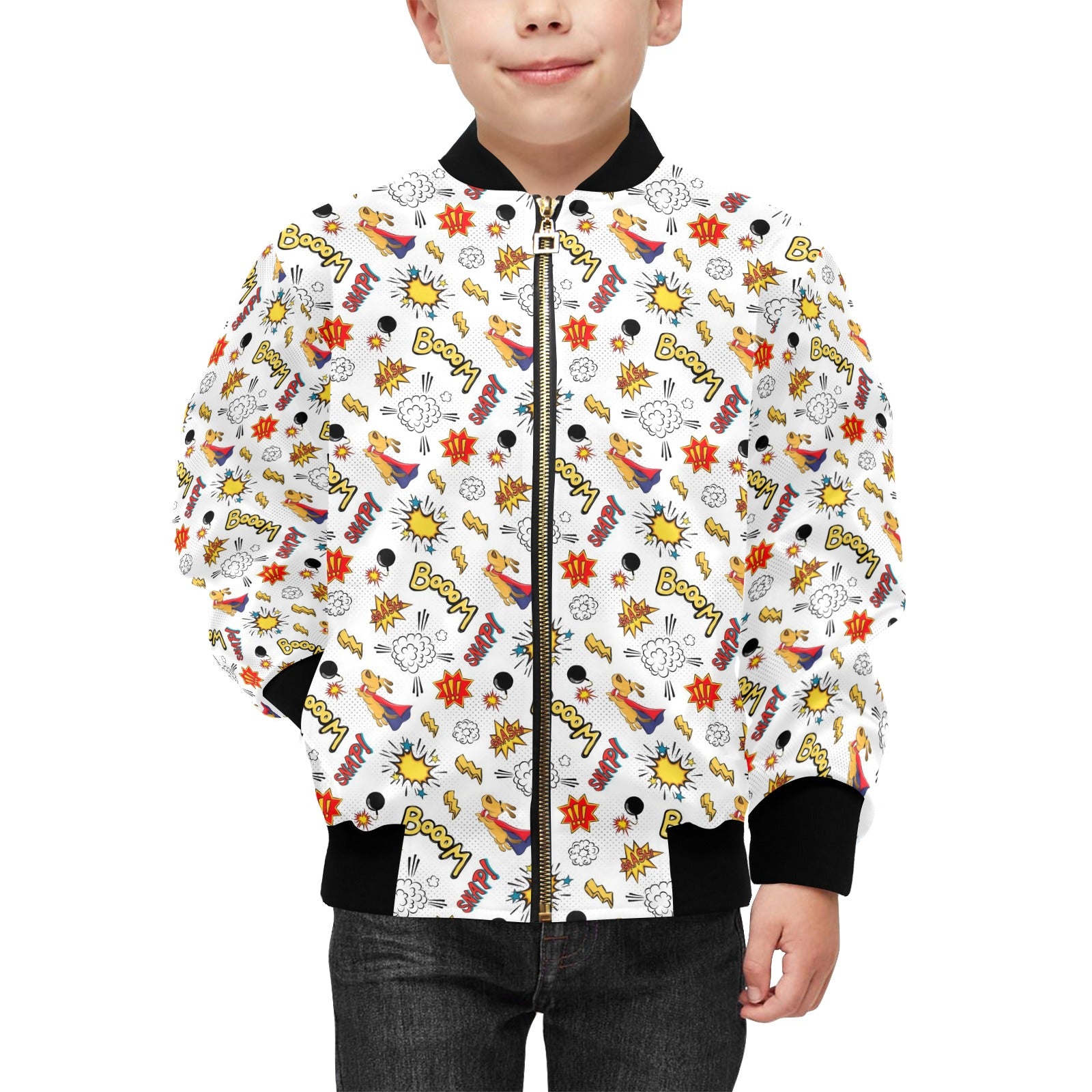 Super Dog Kids Bomber Jacket Kids Bomber Jacket animal comic Printed Offshore