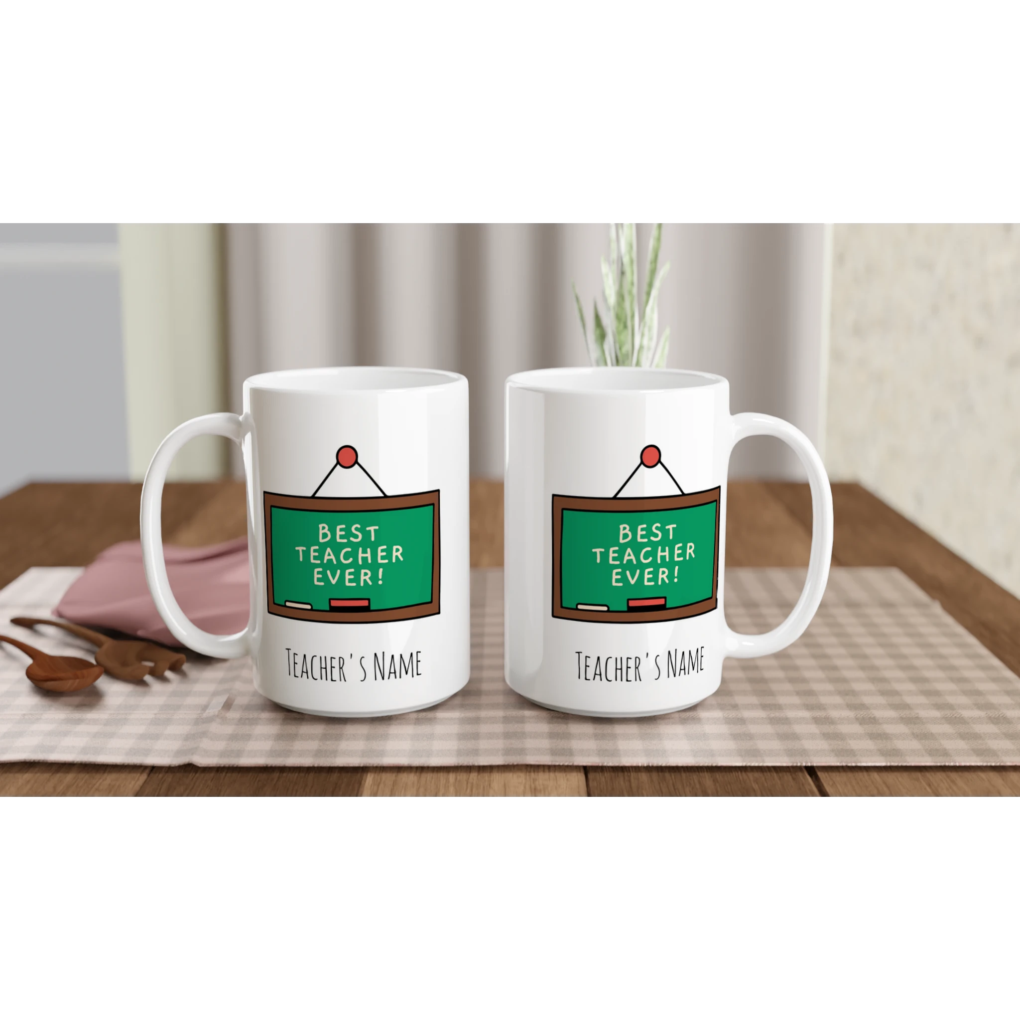 Personalise - Best Teacher Ever, Blackboard - White 15oz Ceramic Mug Personalised 15oz Mug