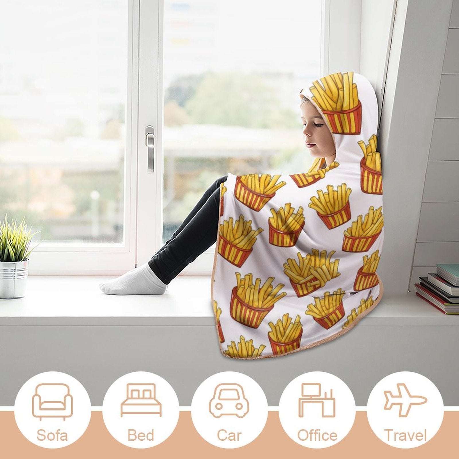 French Fries Kids Hooded Blanket 100cm x 130cm Kids Hooded Blanket Food Printed Offshore