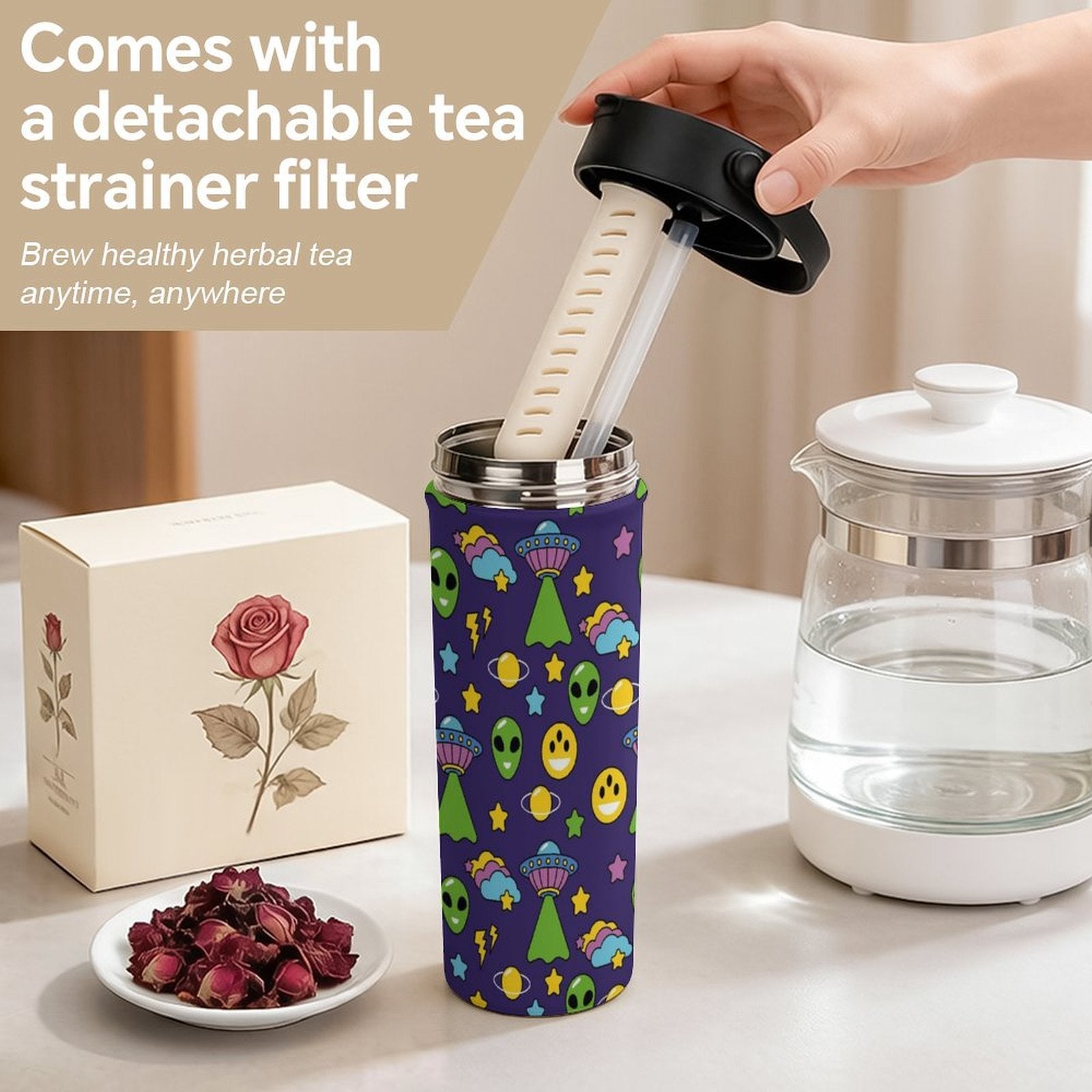 Groovy Aliens And UFO's 20oz Tea Tumbler with Carry Handle