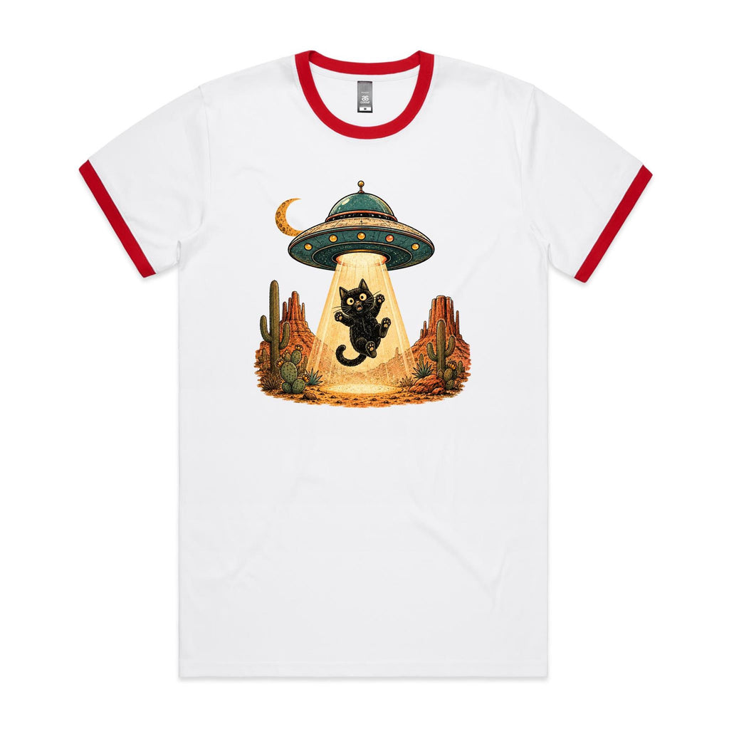 Black Cat Alien UFO Abduction Men's AS Colour Staple Ringer Tee
