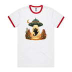 Black Cat Alien UFO Abduction Men's AS Colour Staple Ringer Tee