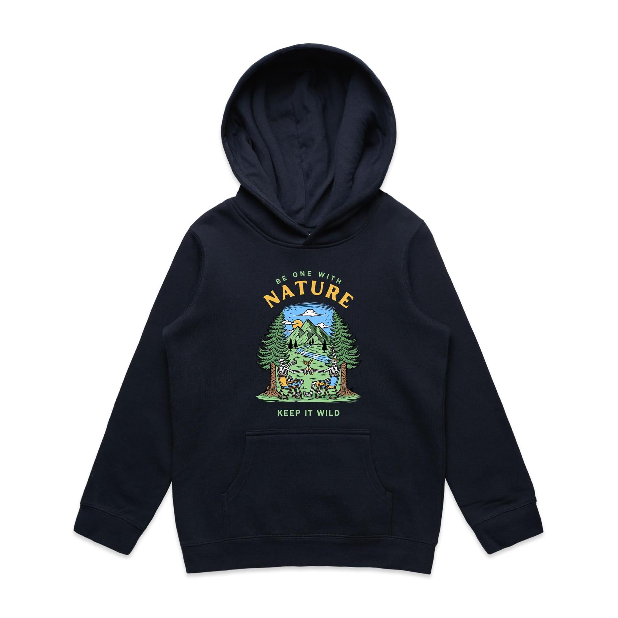 Be One With Nature, Skeleton - Kids Hoodie Navy Kids Hoodie Printed In Australia