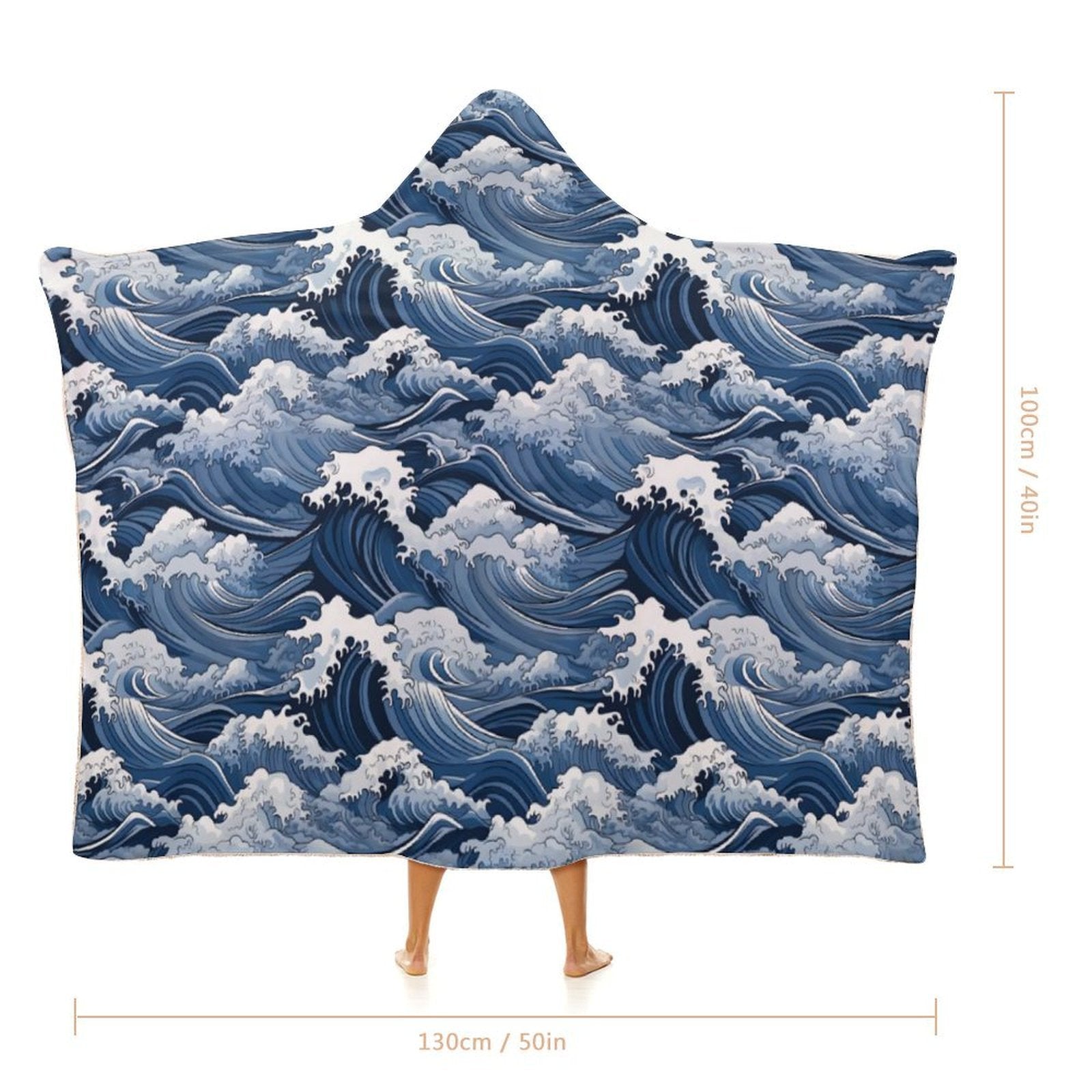 Japanese Waves Kids Hooded Blanket 100cm x 130cm