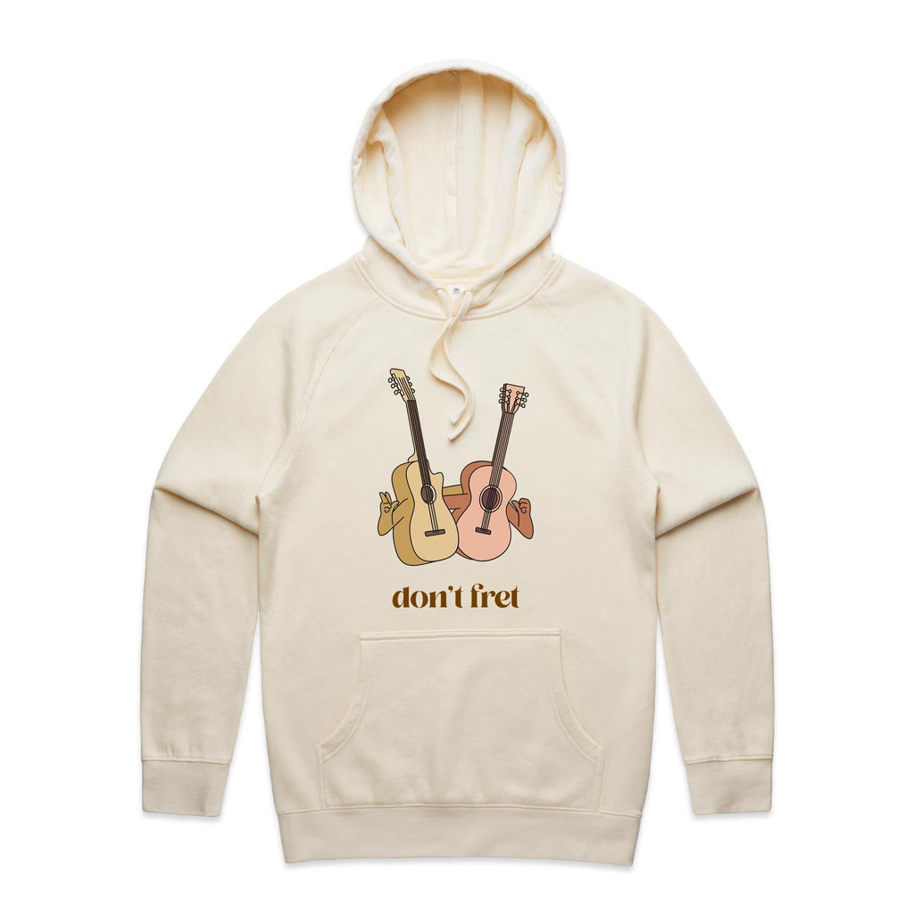 Guitars, Don't Fret - Mens Hoodie Ecru Mens Hoodie Music Printed In Australia