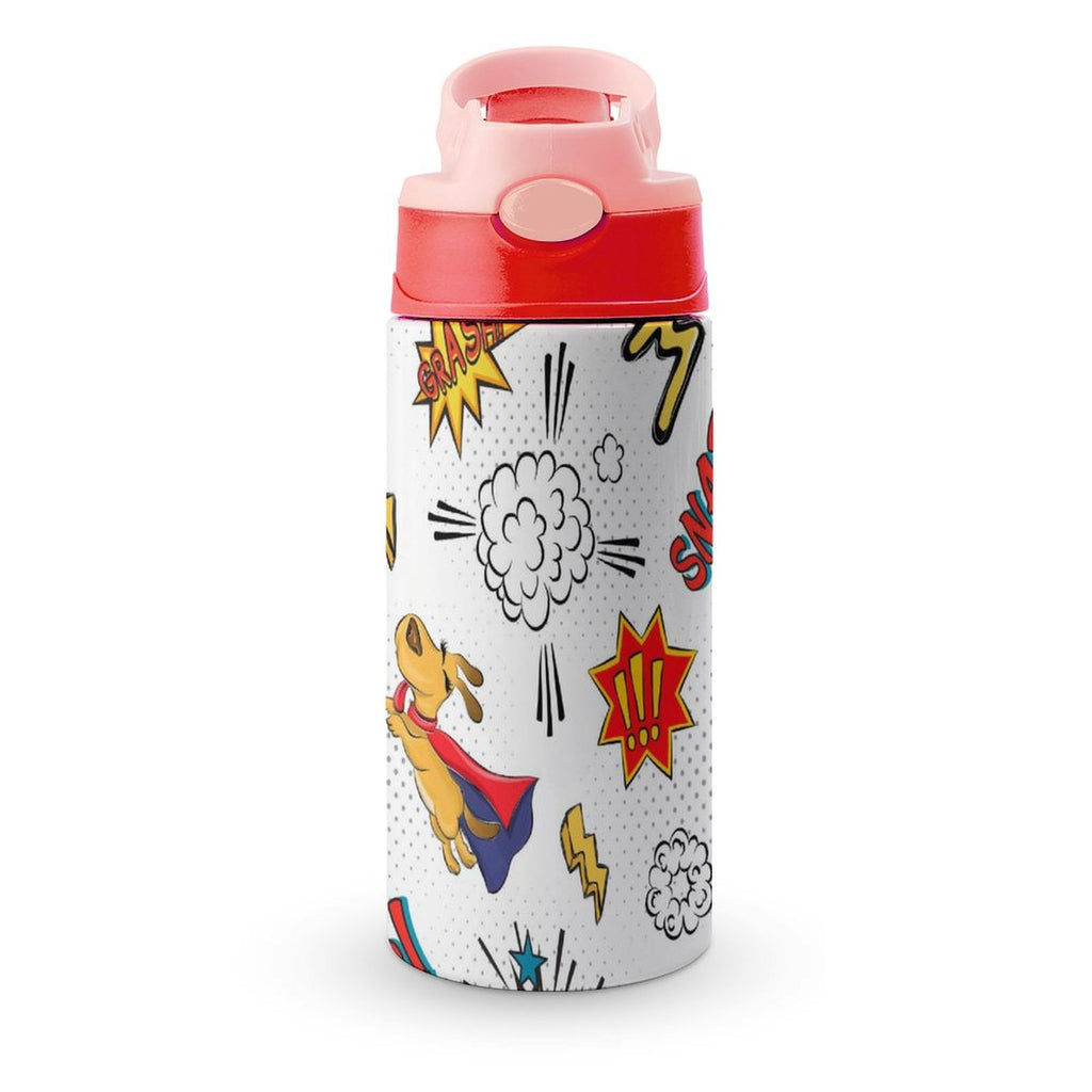 Super Dog - Little Kids Water Bottle pink 350ml Little Kids Water Bottle animal comic Printed Offshore