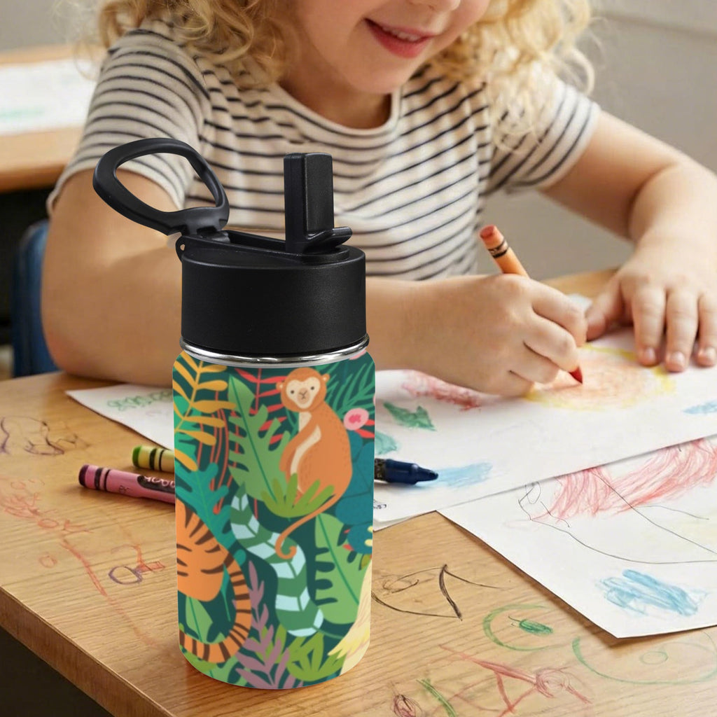Tropical Jungle Animals 12oz Kids Water Bottle with Straw Lid