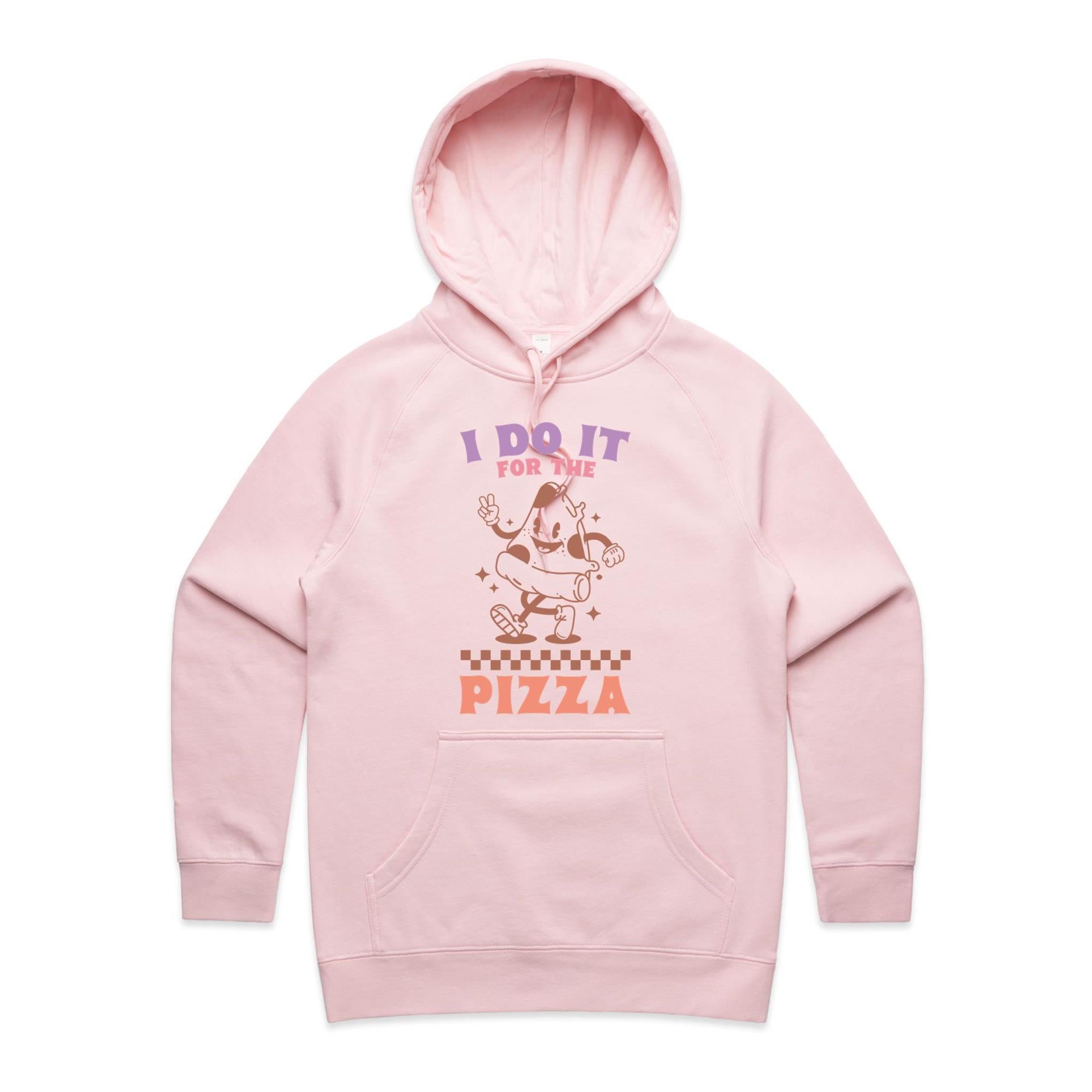 I Do It For The Pizza - Womens Hoodie Pink Womens Hoodie Fitness Food Printed In Australia