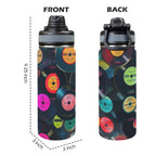 Retro Vinyl Records 2 - Insulated Water Bottle with Dual-Use Lid (18oz) Insulated Water Bottle with Dual-Use Lid (18oz) Music Printed Offshore
