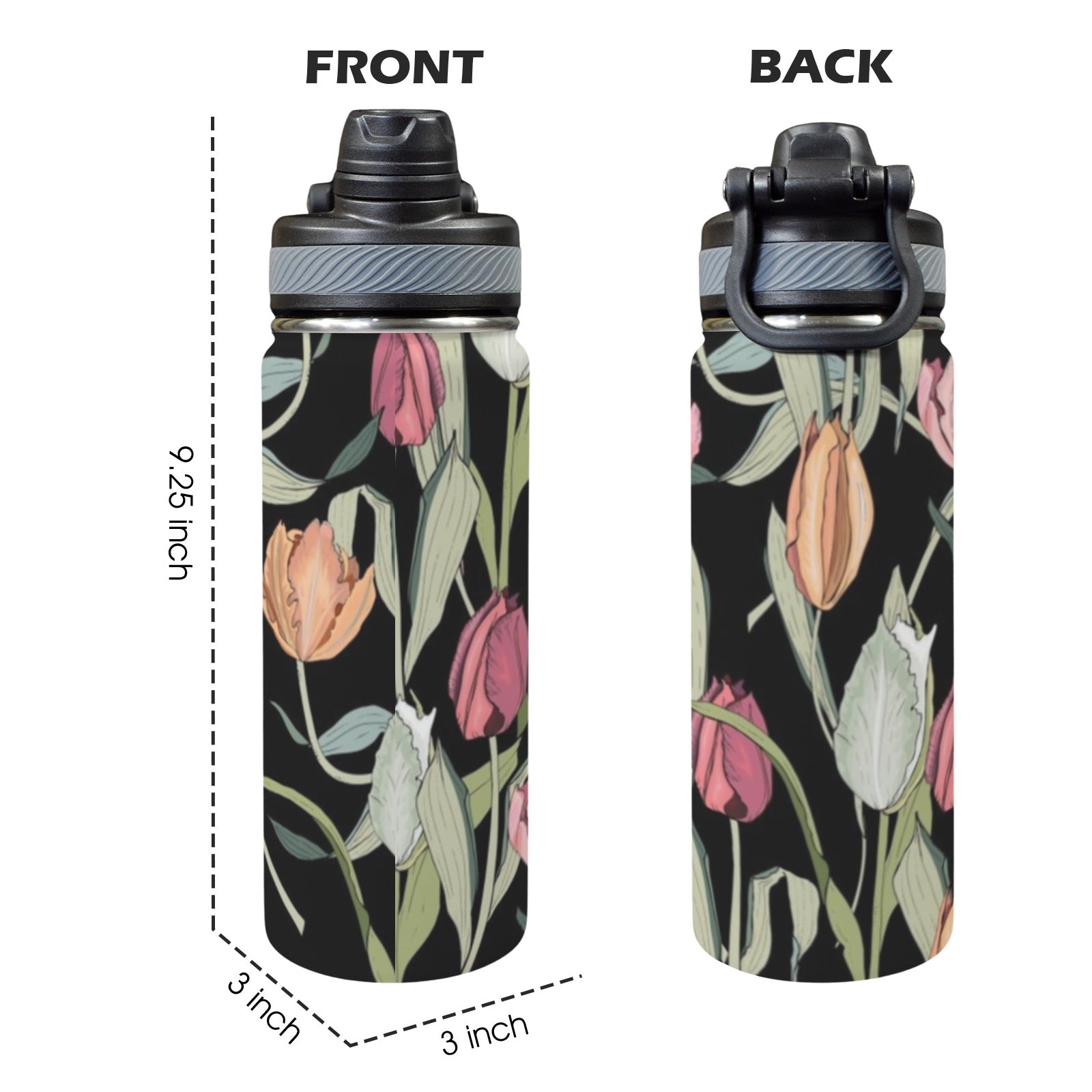 Tulips - Insulated Water Bottle with Dual-Use Lid (18oz) Insulated Water Bottle with Dual-Use Lid (18oz) Plants Printed Offshore