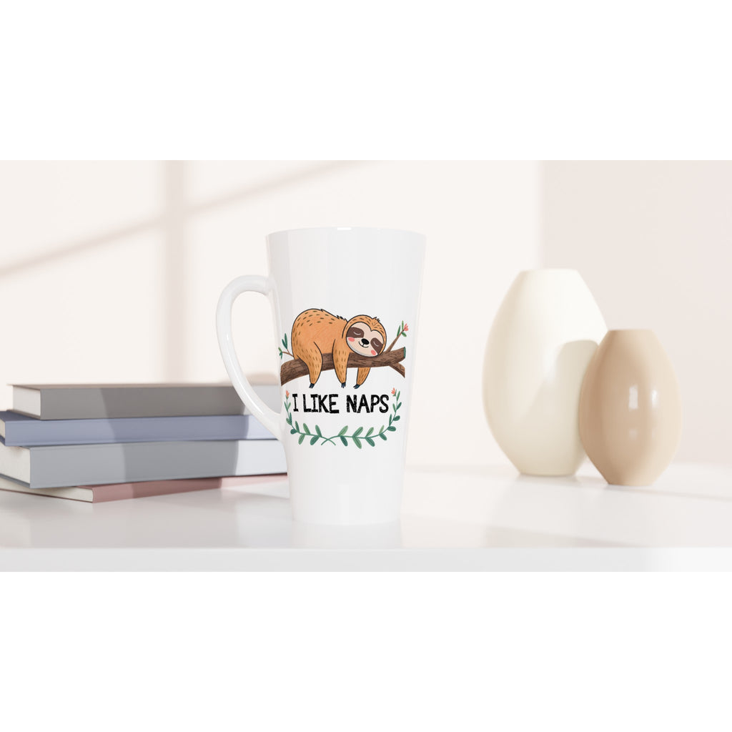 Sloth, I Like Naps - White Latte 17oz Ceramic Mug Latte Mug animal Globally Fulfilled