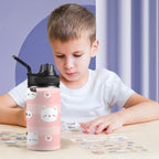 Pink Cats Kids Water Bottle with Chug Lid (12 oz) Kids Water Bottle with Chug Lid animal Printed Offshore