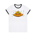 Alien Pizza Women's AS Colour Ringer Tee White Black Womens Ringer T-shirt Food Printed In Australia Sci Fi