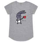Wake Up, Coffee, Rabbit - Womens Scoop Neck T-Shirt Grey Marle Womens Scoop Neck T-shirt animal Coffee Printed In Australia