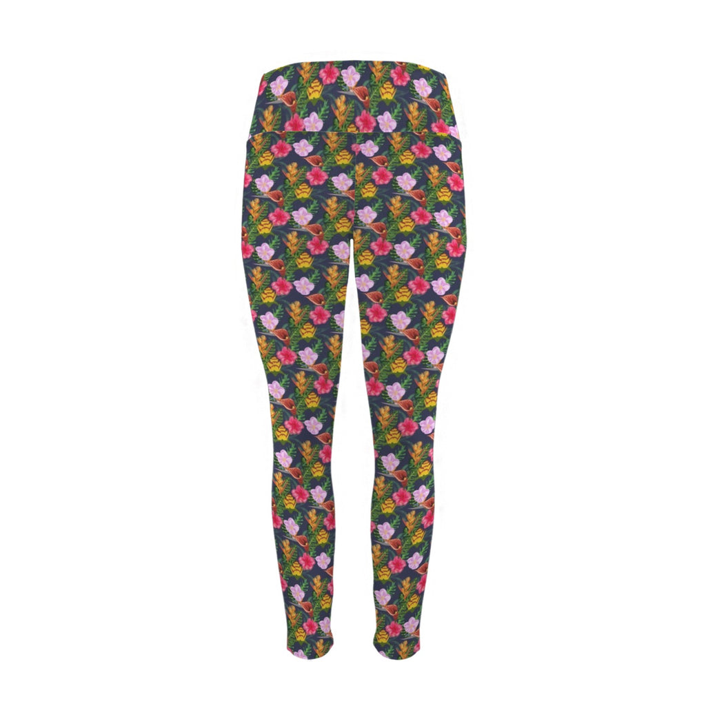 Tropical Floral Women's High Waist Pockets Yoga Leggings Women's High Waist Pockets Yoga Leggings Plants Printed Offshore