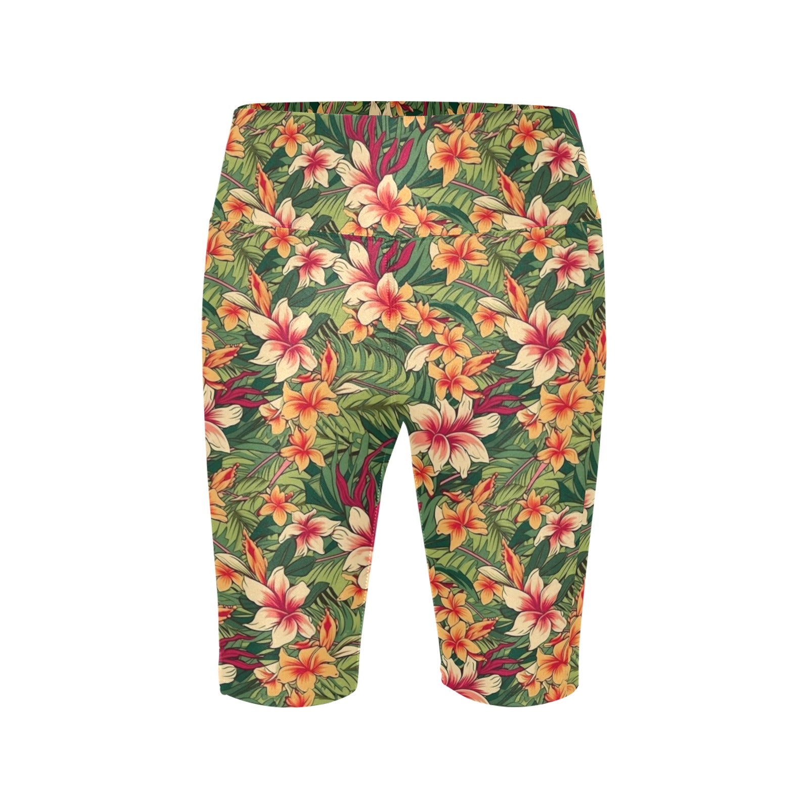 Vintage Hawaiian Floral Women's Bike Shorts With Side Pockets Women's Bike Shorts Plants Printed Offshore