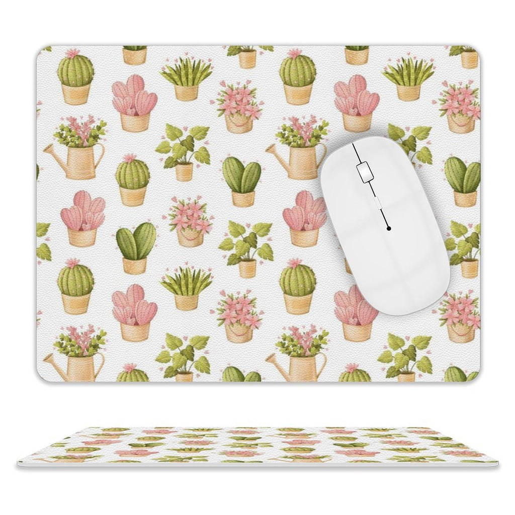 Cactus Pots And Plants Leather Mouse Pad white One size Leather Mouse Pad Plants Printed Offshore