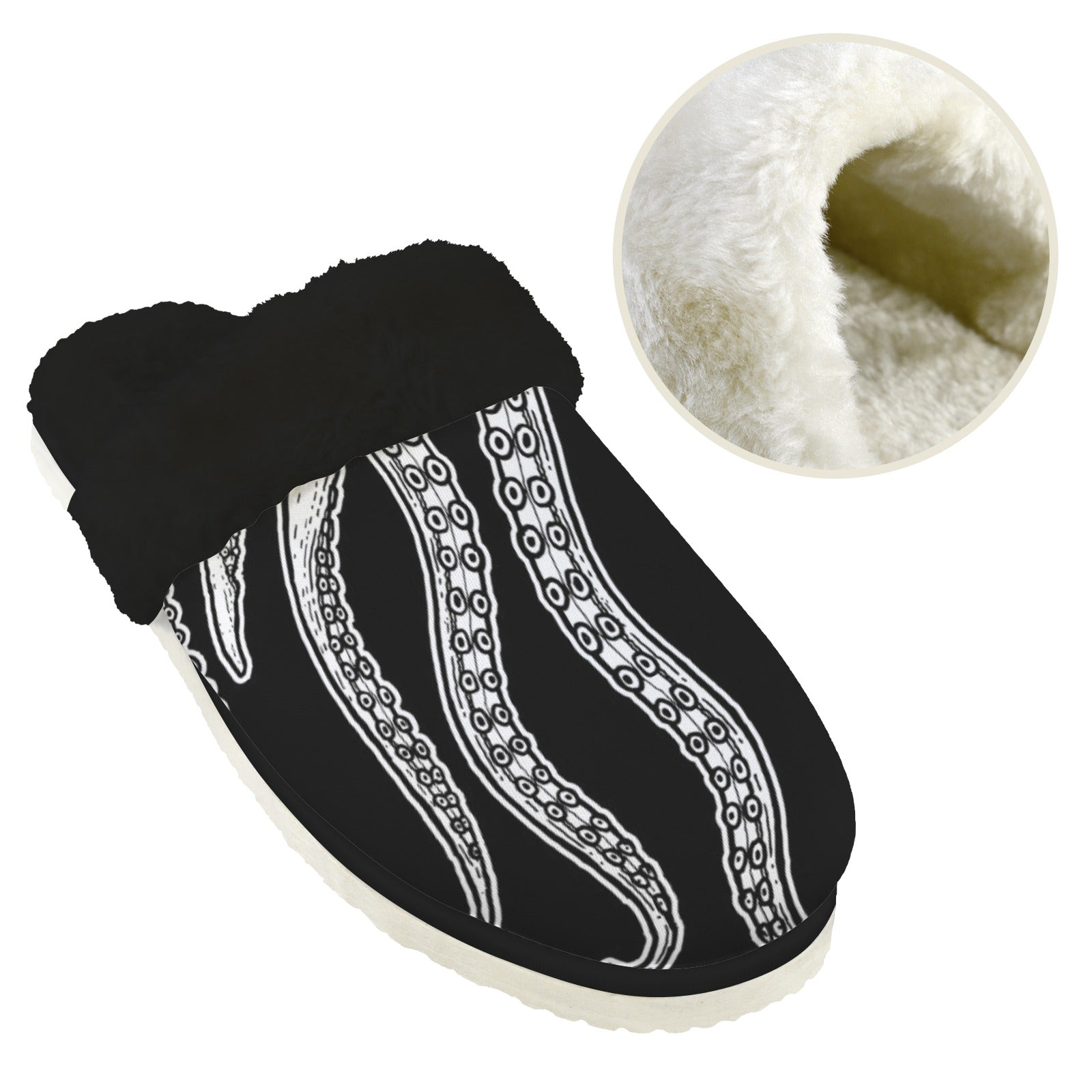 Octopus Tentacles Men's Fur Trim Thick-Sole Indoor Slippers Men's Fur Trimmed Slippers animal Ocean Printed Offshore