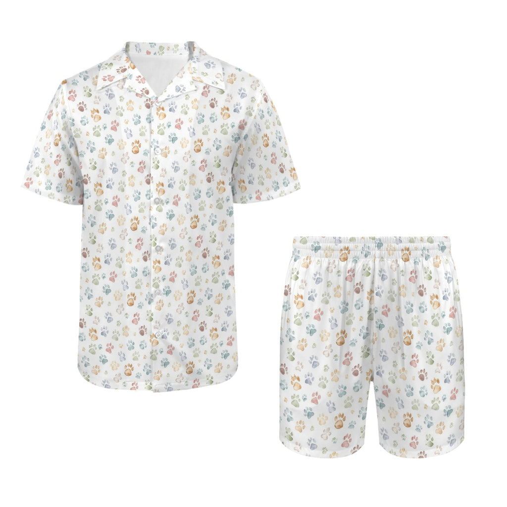 Paw Print Men's Hawaiian Shirt & Shorts Set Men's Hawaiian Shirt & Shorts Set animal Printed Offshore