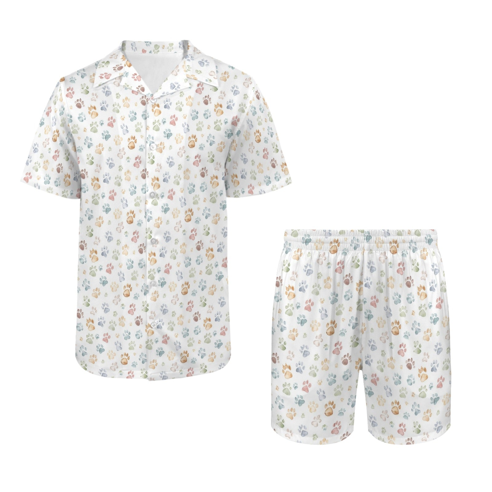 Paw Print Men's Hawaiian Shirt & Shorts Set Men's Hawaiian Shirt & Shorts Set animal Printed Offshore