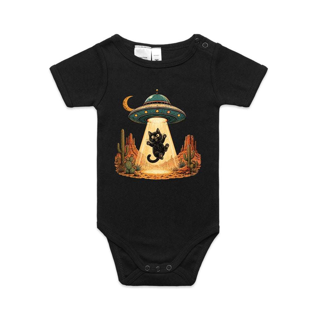 Black Cat Alien UFO Abduction AS Colour Baby Bodysuit