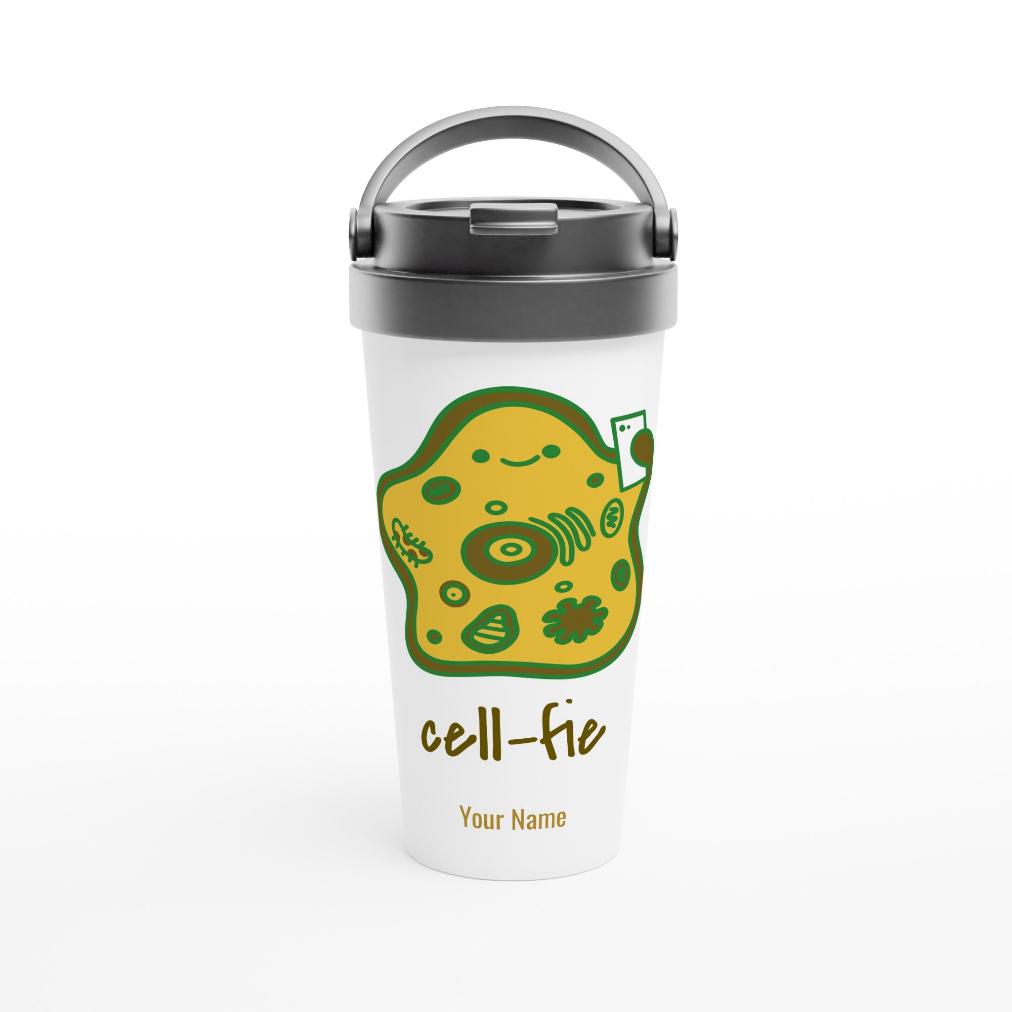 Personalised - Cell-fie - White 15oz Stainless Steel Travel Mug Default Title Personalised Travel Mug customise Globally Fulfilled personalise science