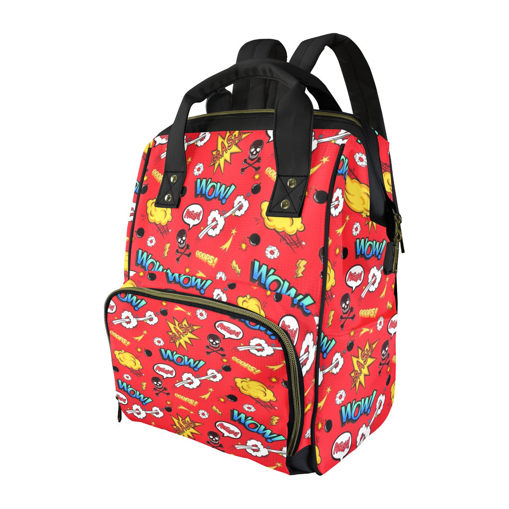 Comic Book Red - Multi-Function Backpack, Nappy / Diaper Bag