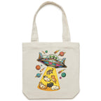UFO Cat Abduction Canvas Tote Bag Cream One Size Tote Bag animal Printed In Australia Sci Fi