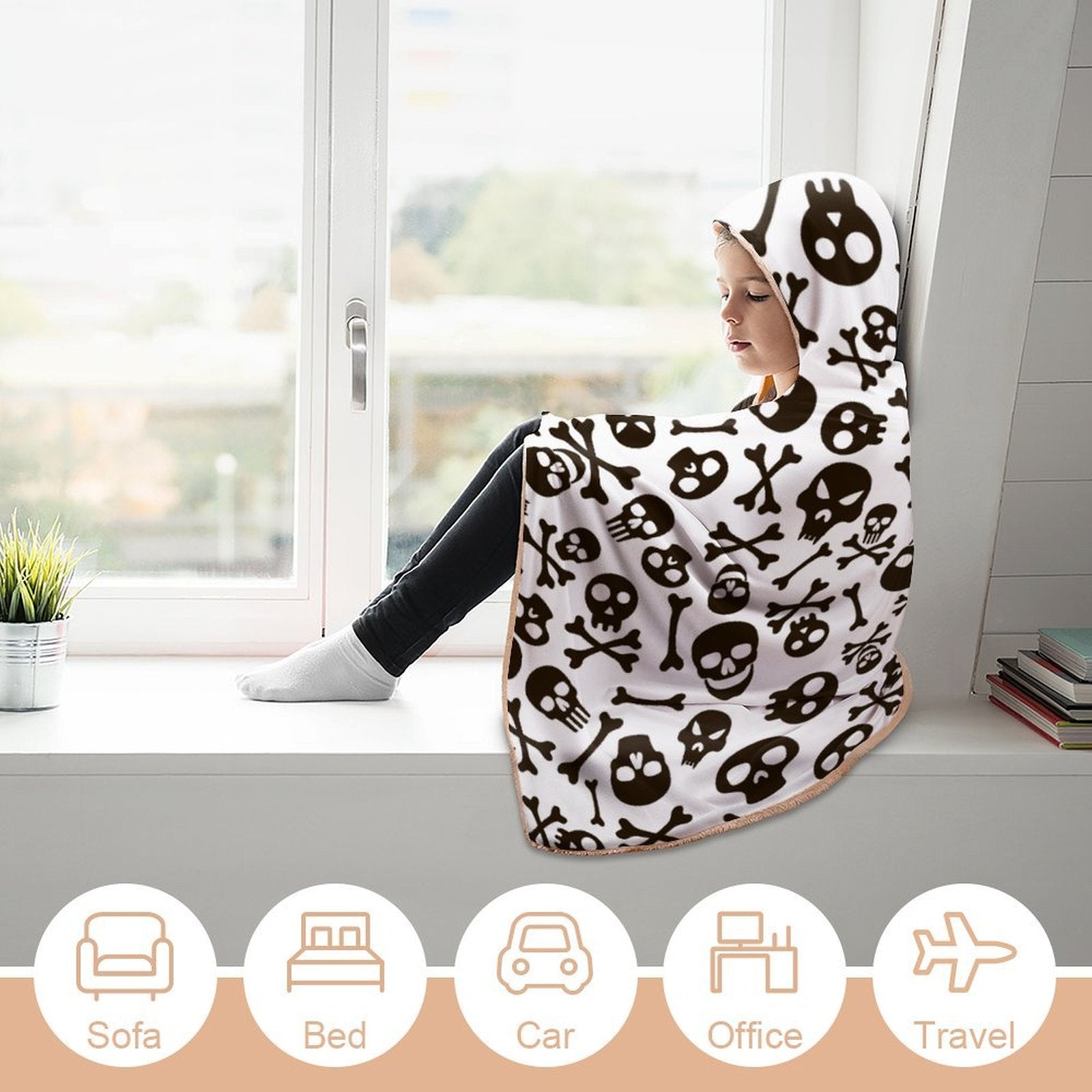 Skull And Crossbones Kids Hooded Blanket 100cm x 130cm Kids Hooded Blanket Printed Offshore