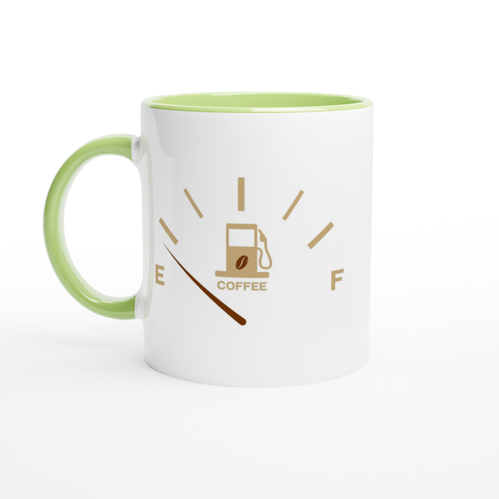 Coffee Fuel Gauge - White 11oz Ceramic Mug with Colour Inside Ceramic Green Colour 11oz Mug Coffee Globally Fulfilled