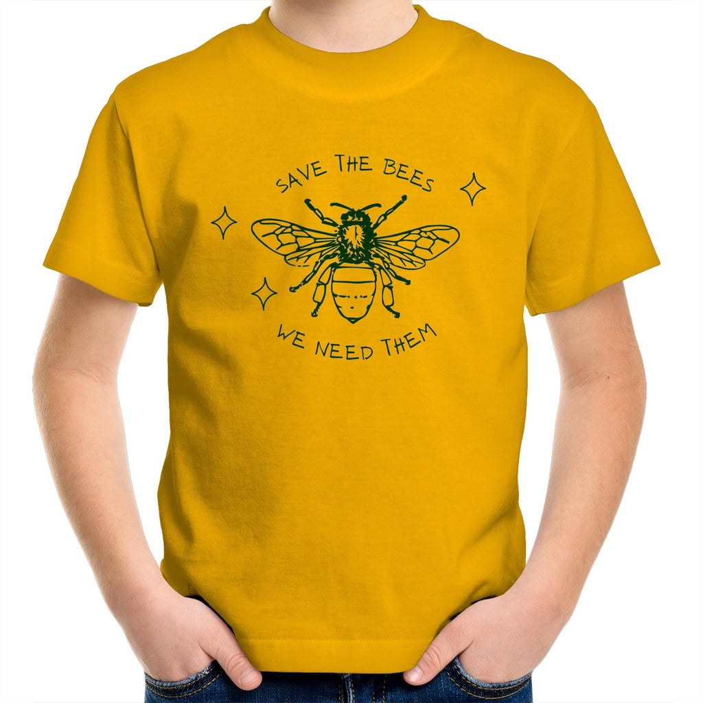 Save The Bees - Kids Youth T-Shirt Gold Kids Youth T-shirt animal Environment Printed In Australia