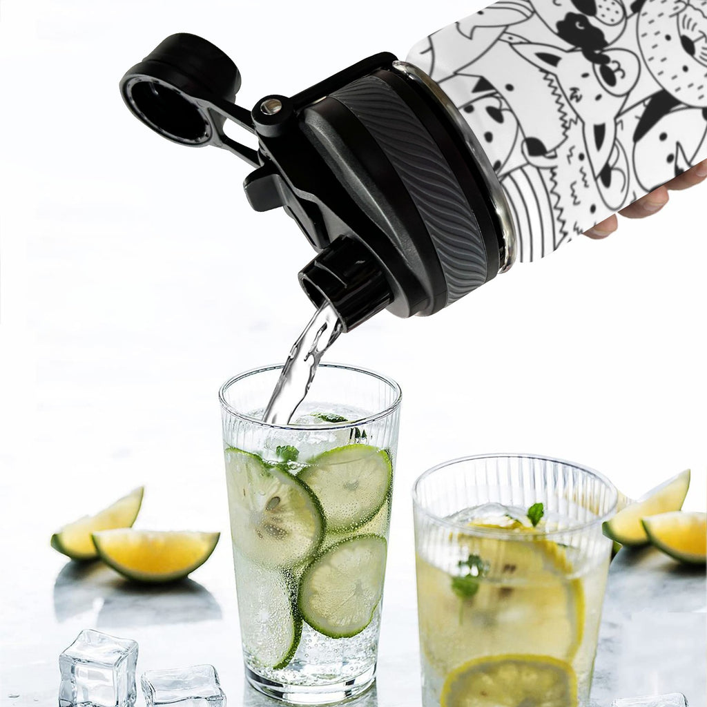 Black And White Dogs - Insulated Water Bottle with Dual-Use Lid (18oz) Insulated Water Bottle with Dual-Use Lid (18oz) animal Printed Offshore