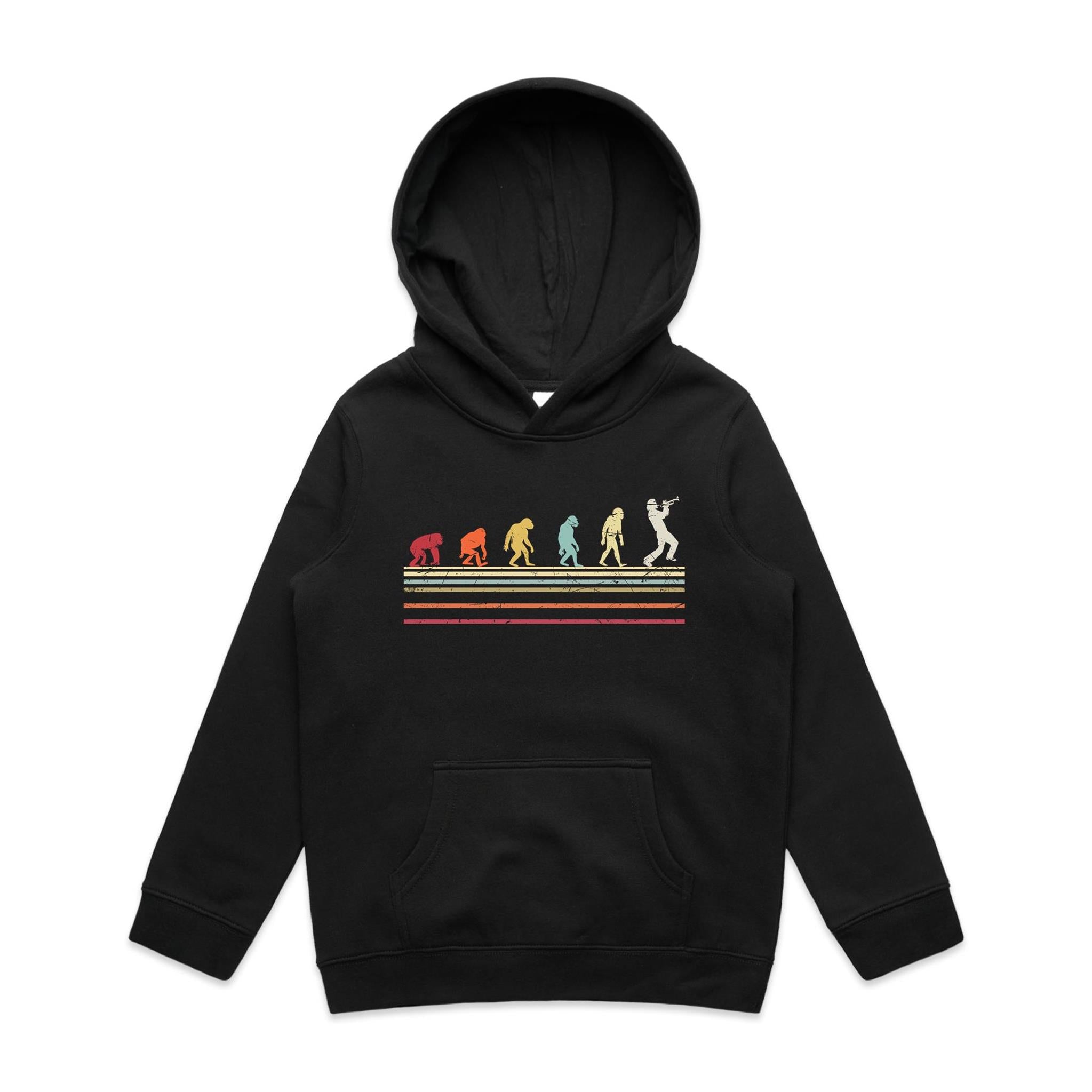 Trumpet Player Evolution - Kids Hoodie Black Kids Hoodie Music Printed In Australia