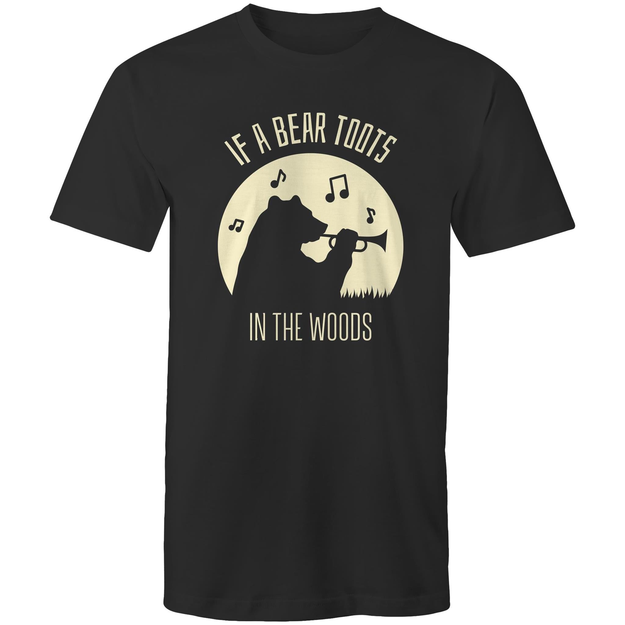 If A Bear Toots In The Woods, Trumpet Player - Mens T-Shirt Black Mens T-shirt animal Music Printed In Australia