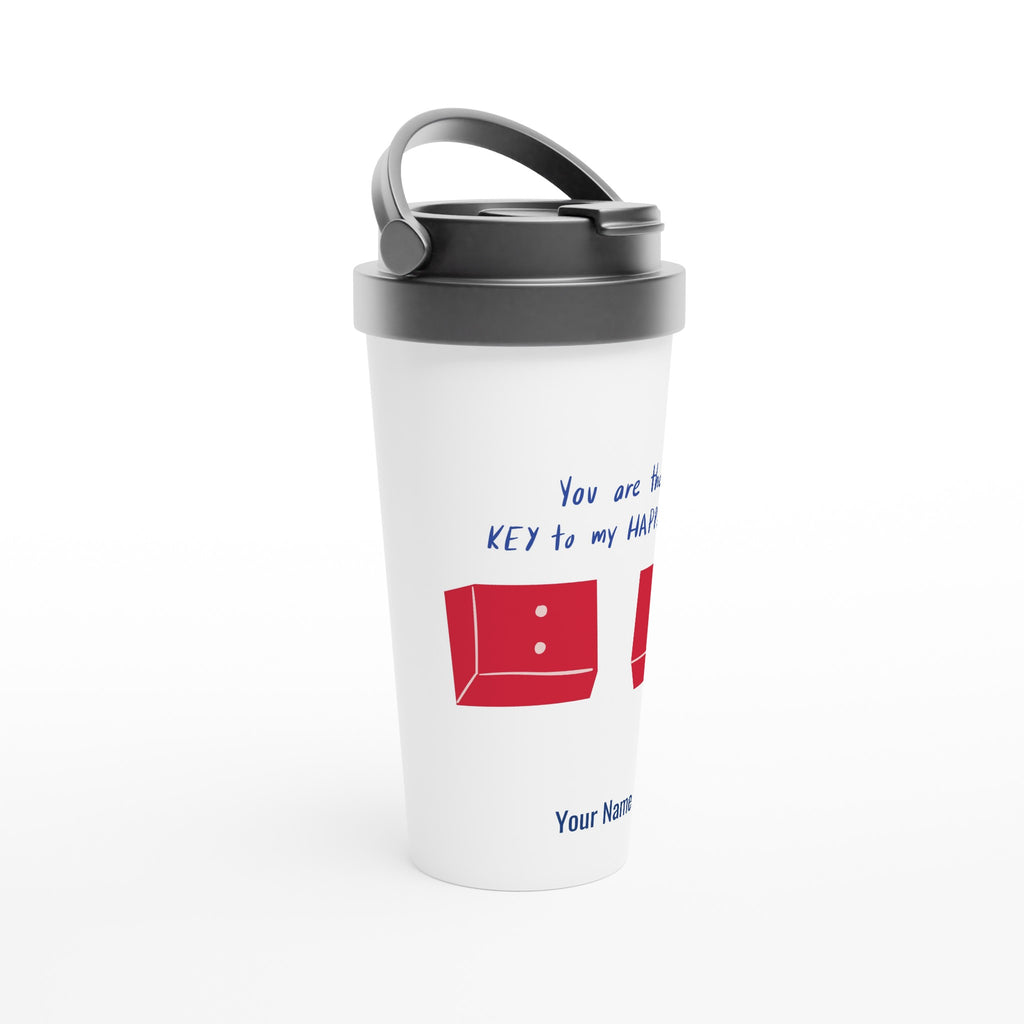 Personalised - You Are The Key To My Happiness - White 15oz Stainless Steel Travel Mug Personalised Travel Mug customise Globally Fulfilled love personalise