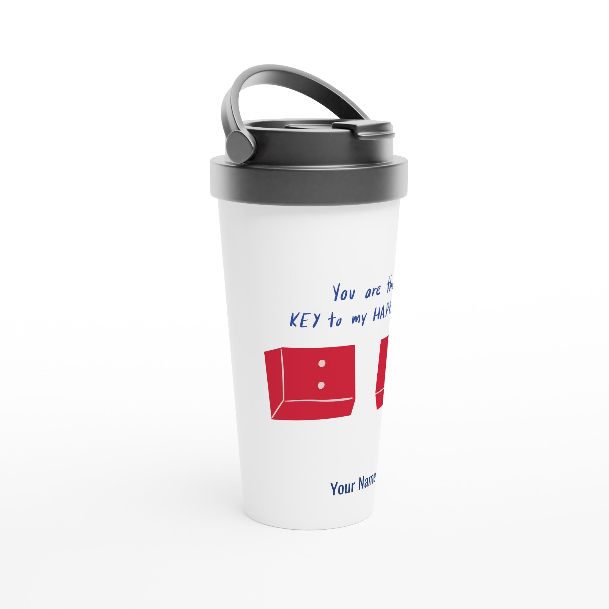 Personalised - You Are The Key To My Happiness - White 15oz Stainless Steel Travel Mug Personalised Travel Mug customise Globally Fulfilled love personalise